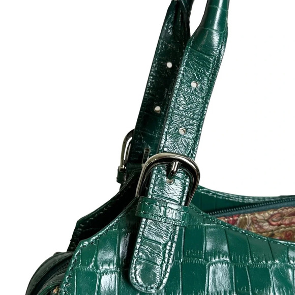 MAXX New York Green Croc Embossed Leather Shoulder Bag Silver Hardware Mobwife - Picture 7 of 16